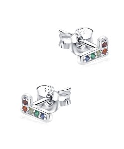 Letter L With Colorful Stone Silver Ear Stud STS-5324